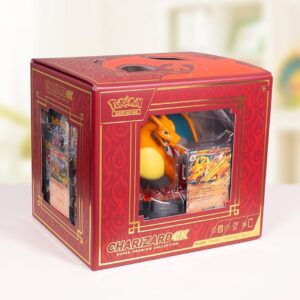 Pokémon TCG: Colección Charizard ex Super-Premium (3 cartas promocionales de aluminio, 1 figura de exhibición de cartas y 10 paquetes de refuerzo)